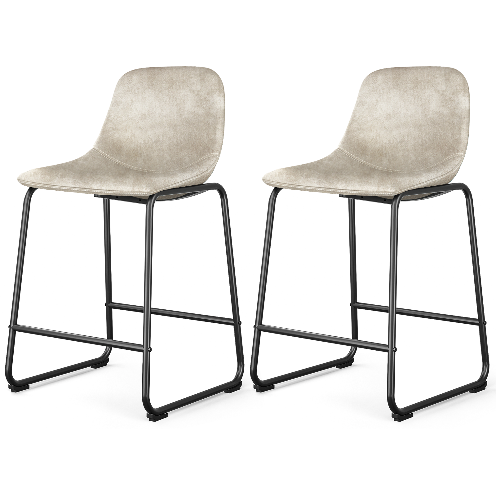 Rfiver Pu Faux Leather Bar Stools, Industrial Pub Barstools with Back and Footrest, Modern Armless Bar Height Stool Chairs